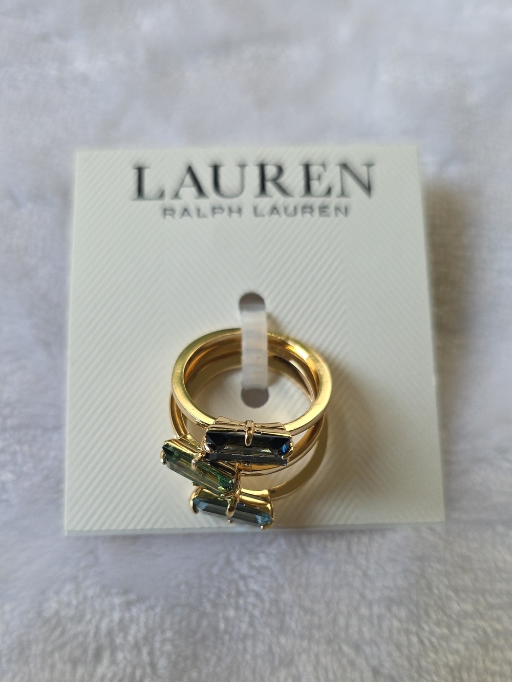 Lauren‎ Ralph Lauren Gold Ring with Blue and Green Baguette Stones